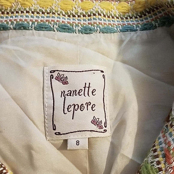 ANTHROPOLOGIE Nanette Lepore Short Sleeve Boho Tweed Multicolor Blazer Size 8 - Picture 5 of 5